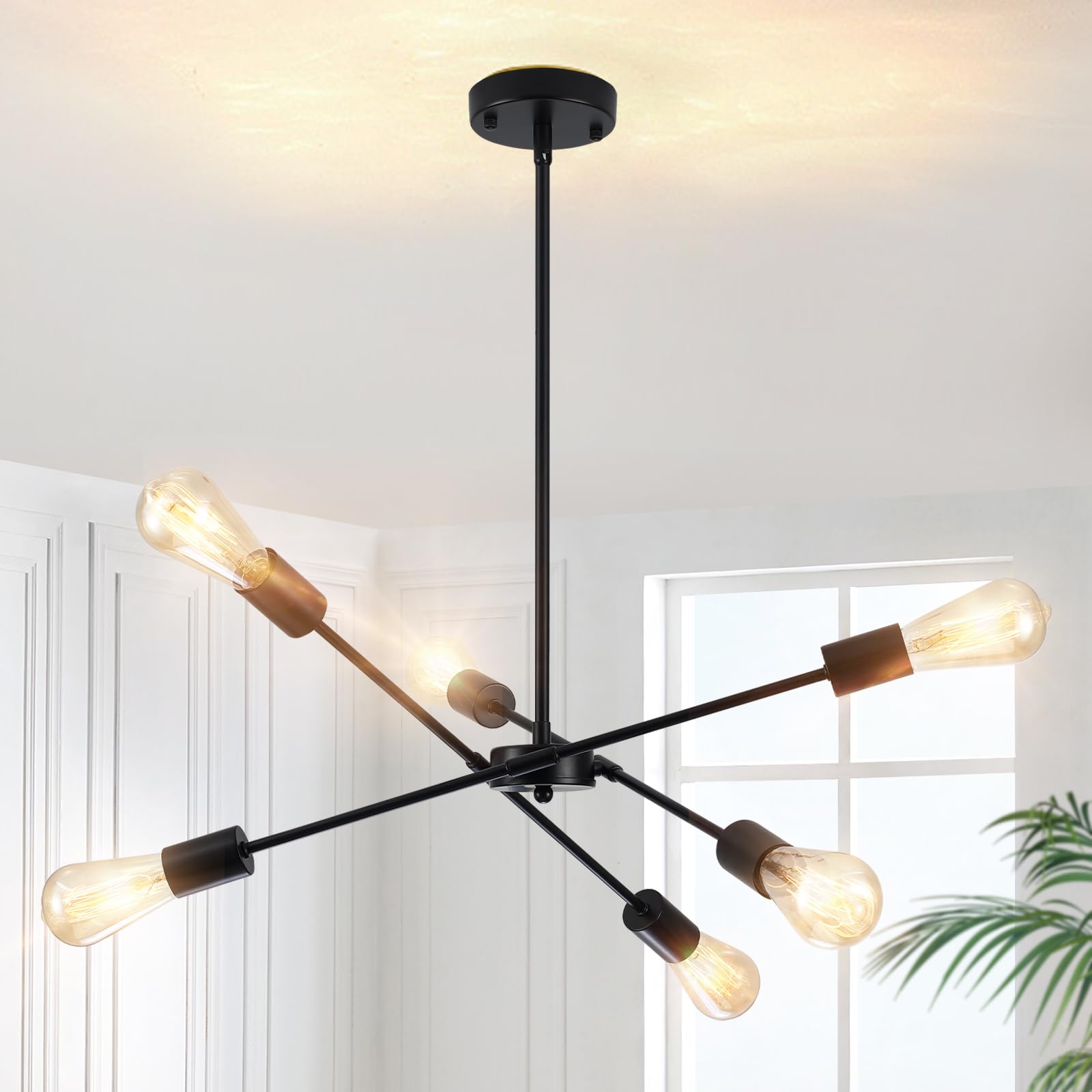 Lxwnyy Sputnik Chandeliers- Modern Sputnik Ceiling Light Fixture 6 Lights For Living Room - Industrial Black Sputnik Light For D