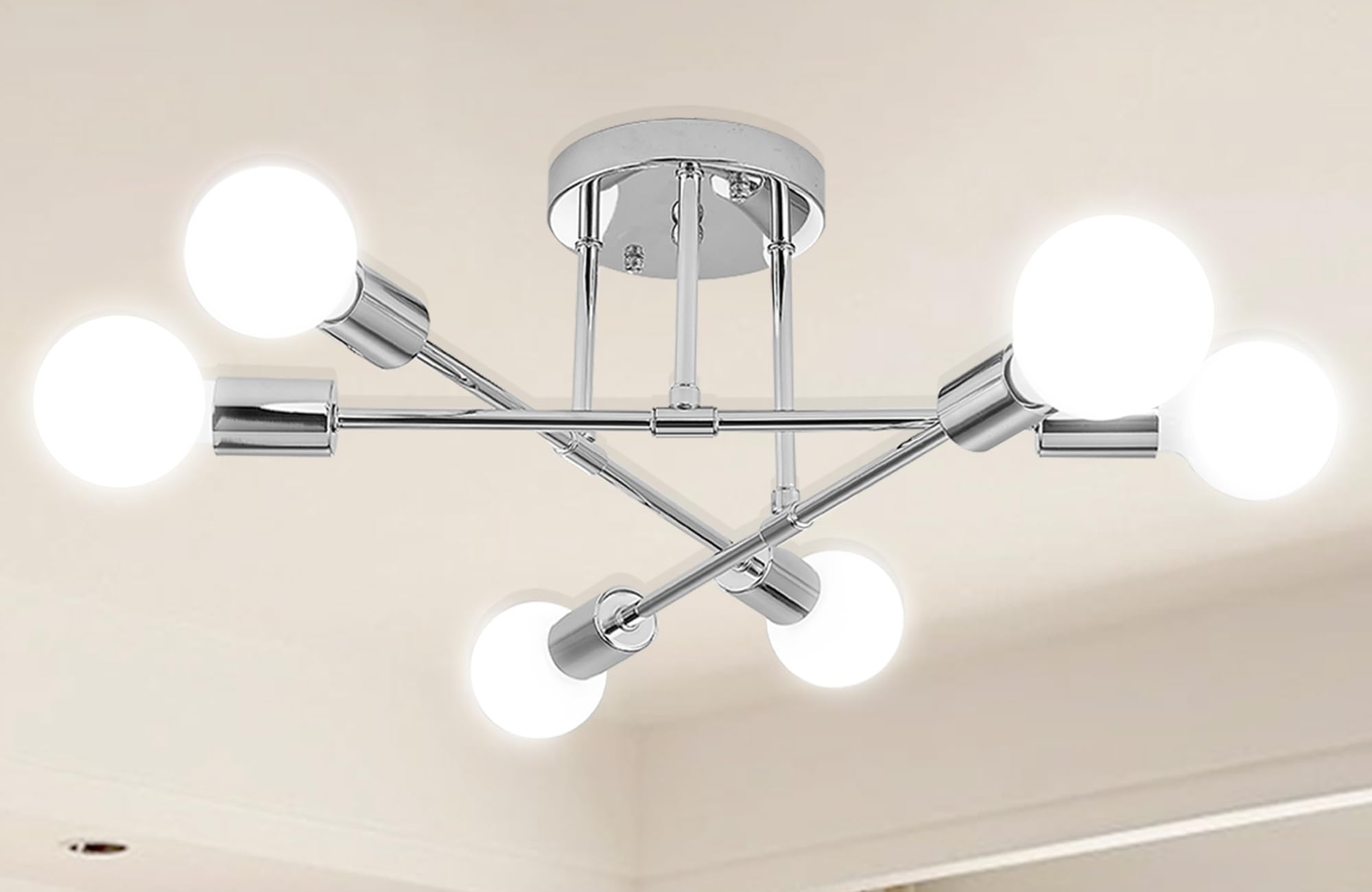 Dellemade Modern Sputnik Chandelier, 6-Light Ceiling Light,Flush Mount Ceiling Light Fixture for Bedroom,Dining Room,Kitchen,Off