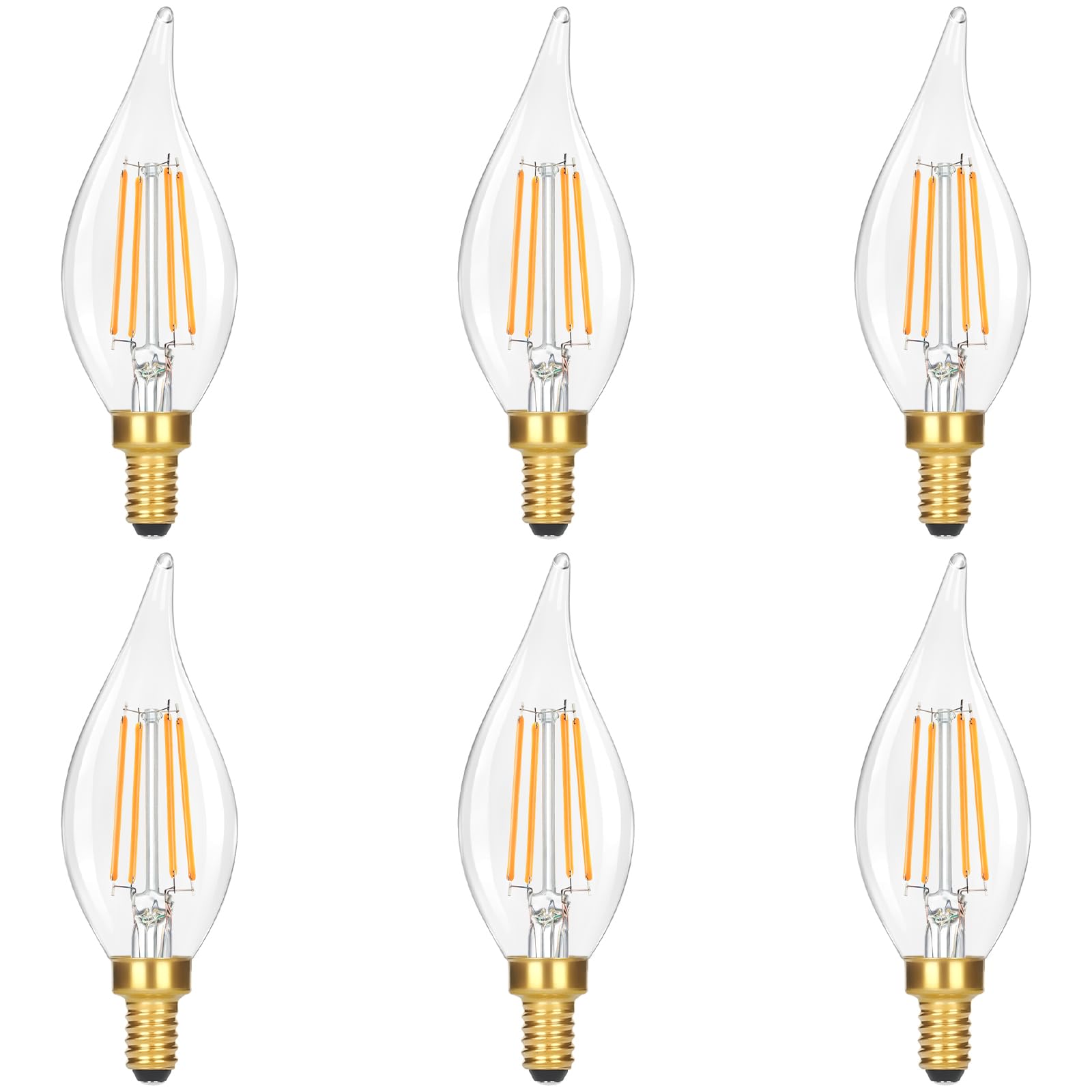Gobright Dimmable Led Candelabra Bulbs 2700K Soft Warm White, 60W 630Lm Candle Light Bulb With Vintage Flame Tip, 6W Clear Glass