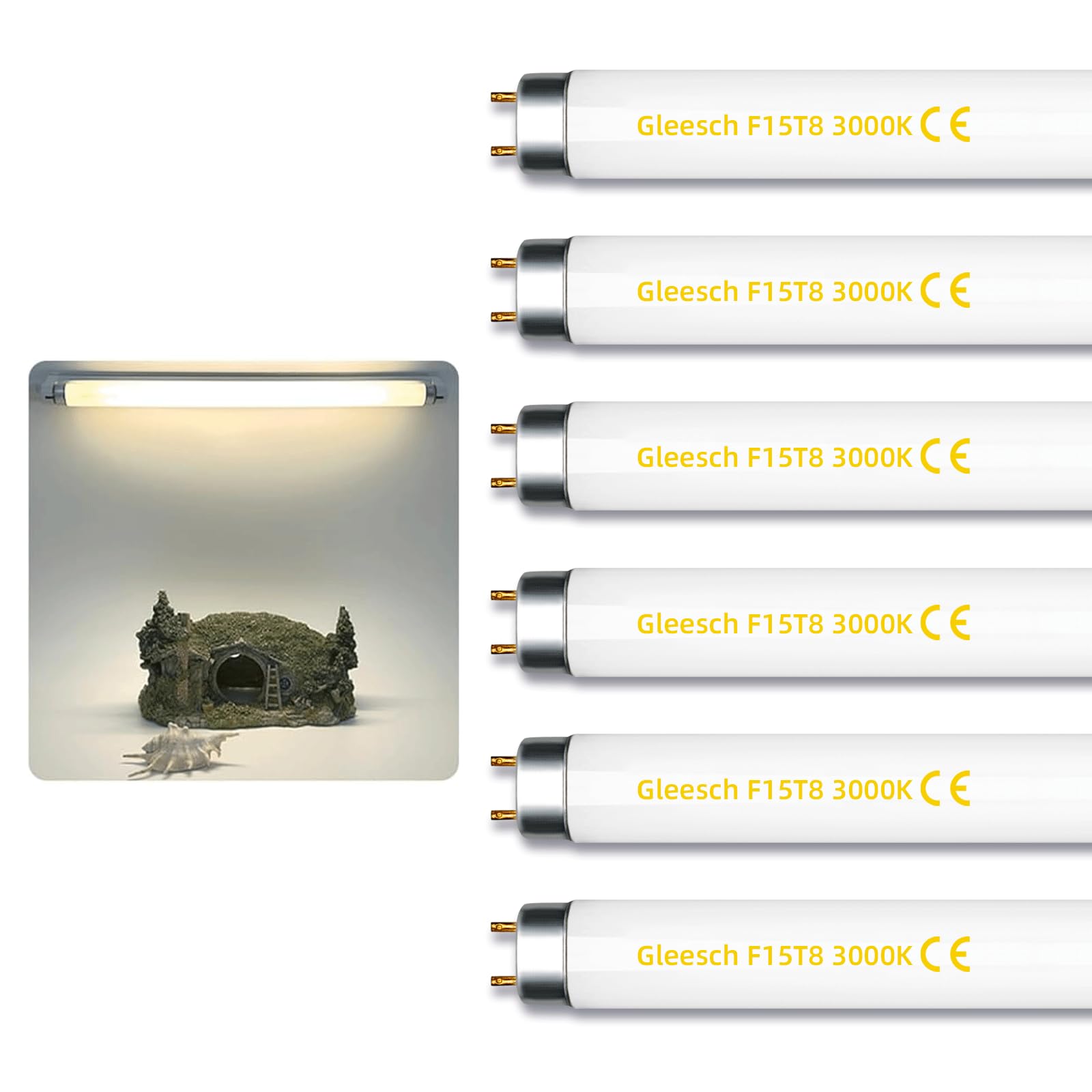 15W 18 T8 Fluorescent Linear Tube Bulb F15T8/WW Warm White Light 3000K Medium Bi-Pin G13 Base 6 Pack