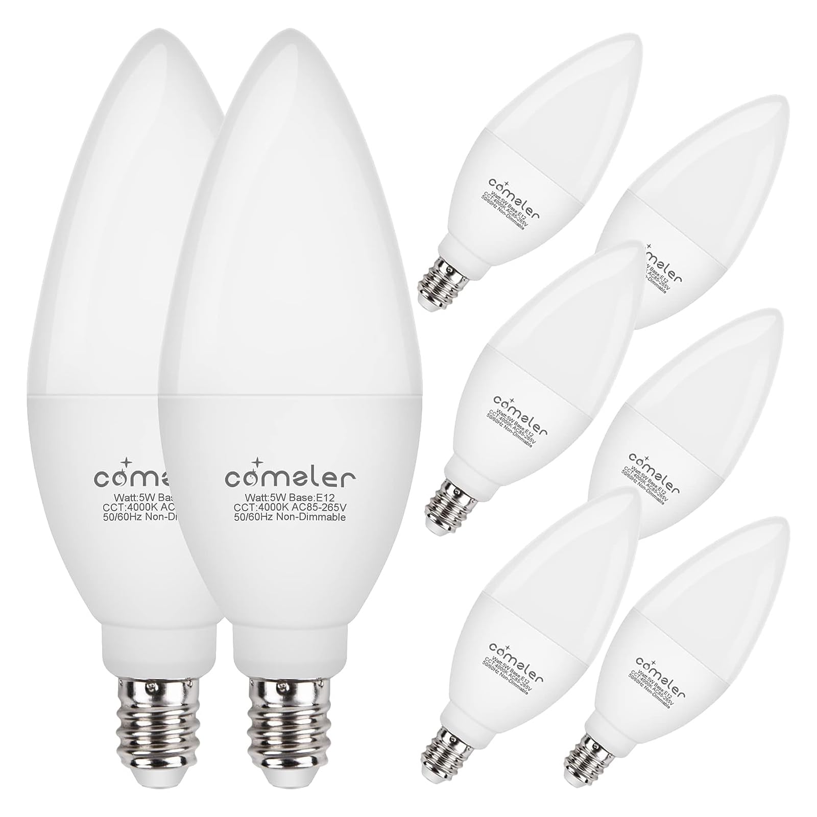 Comzler E12 Led Bulb Candelabra Base, Type B Led Bulb 60 Watt Equivalen 4000K Natural Daylight B11 Small Base, Chandelier Ceilin