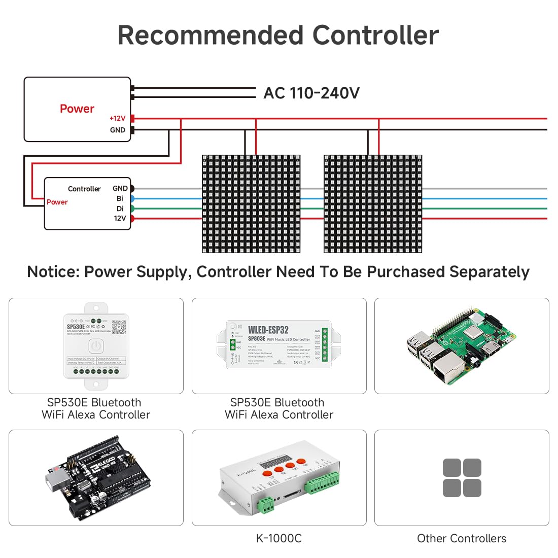 Btf-Lighting Dc12V 4Pin Ws2815(Upgraded Ws2812B) Dual Signal Ic Rgb 5050Smd Individually Addressable 16X16 256 Pixels Led Matrix Flexible Fpcb Full Color Display Light Ip30(No Adapter Or Controller)