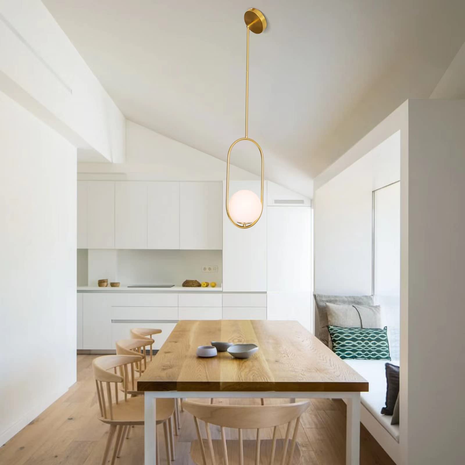 SeeU Modern Pendant Light Fixture, 1 Light Chandelier, Gold Metal, Adjustable Length, Model 792332766500