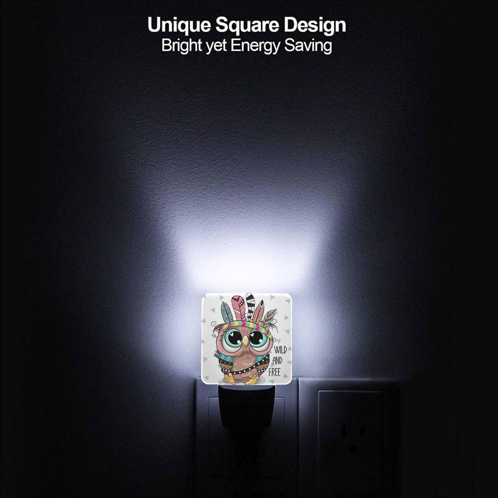 Chrobak LED Night Light, Cute Cartoon Tribal Owl, Energy Efficient, Dusk to Dawn Sensor, Plug-in, White