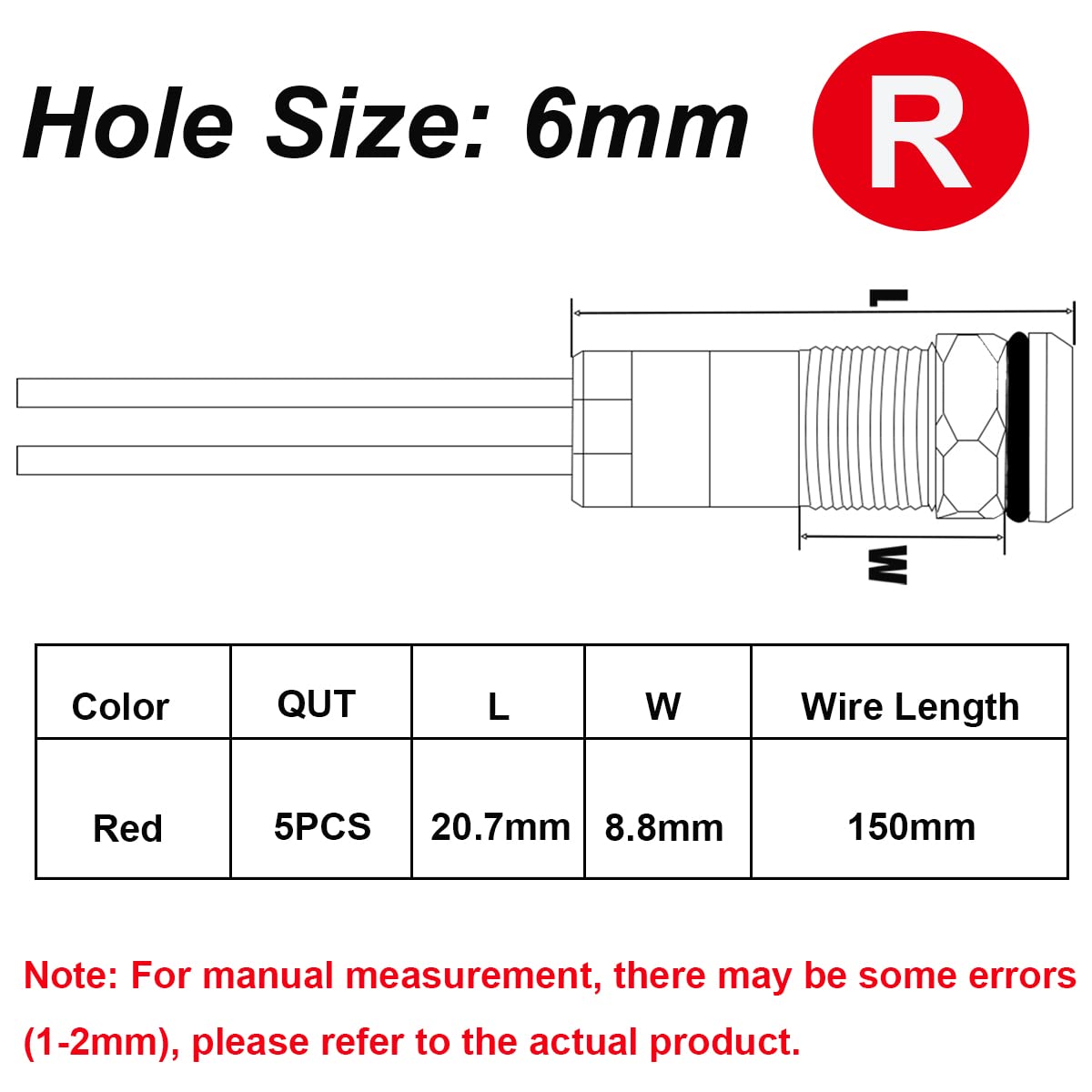 Smseace 5Pack 1/4''(6Mm) Ac/Dc12-24V Led Indicator Light Waterproof Ip65 24 Volt Led Lights Metal Pilot Lamp Lights Red Panel Led Indicator Signal Light