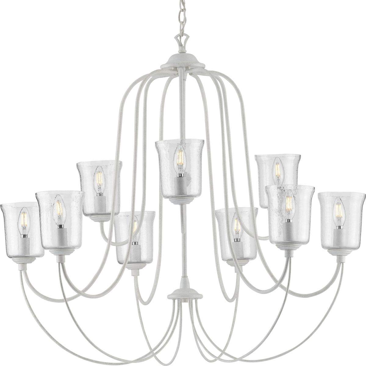 Progress Lighting Bowman Collection 9-Light Clear Chiseled Glass Coastal Chandelier Light Cottage White