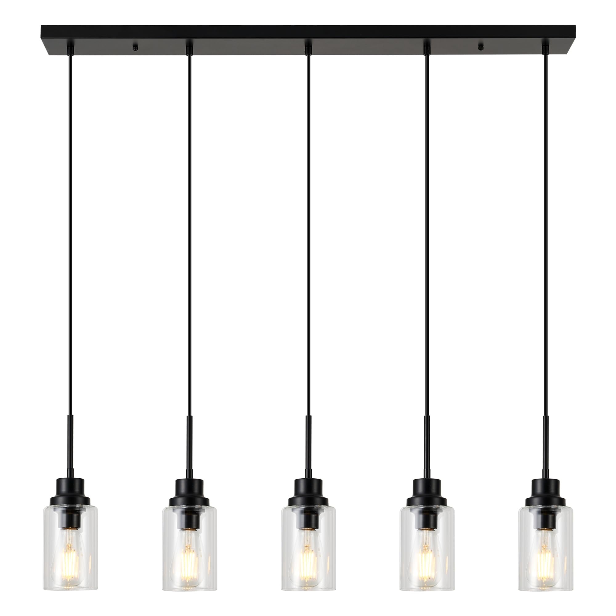 LIGOTFIRE Black Dimmable Pendant Lighting for Kitchen Island  5-Light Modern Pendant Lights for Kitchen Restaurant Living Room with Clear Glass Shade
