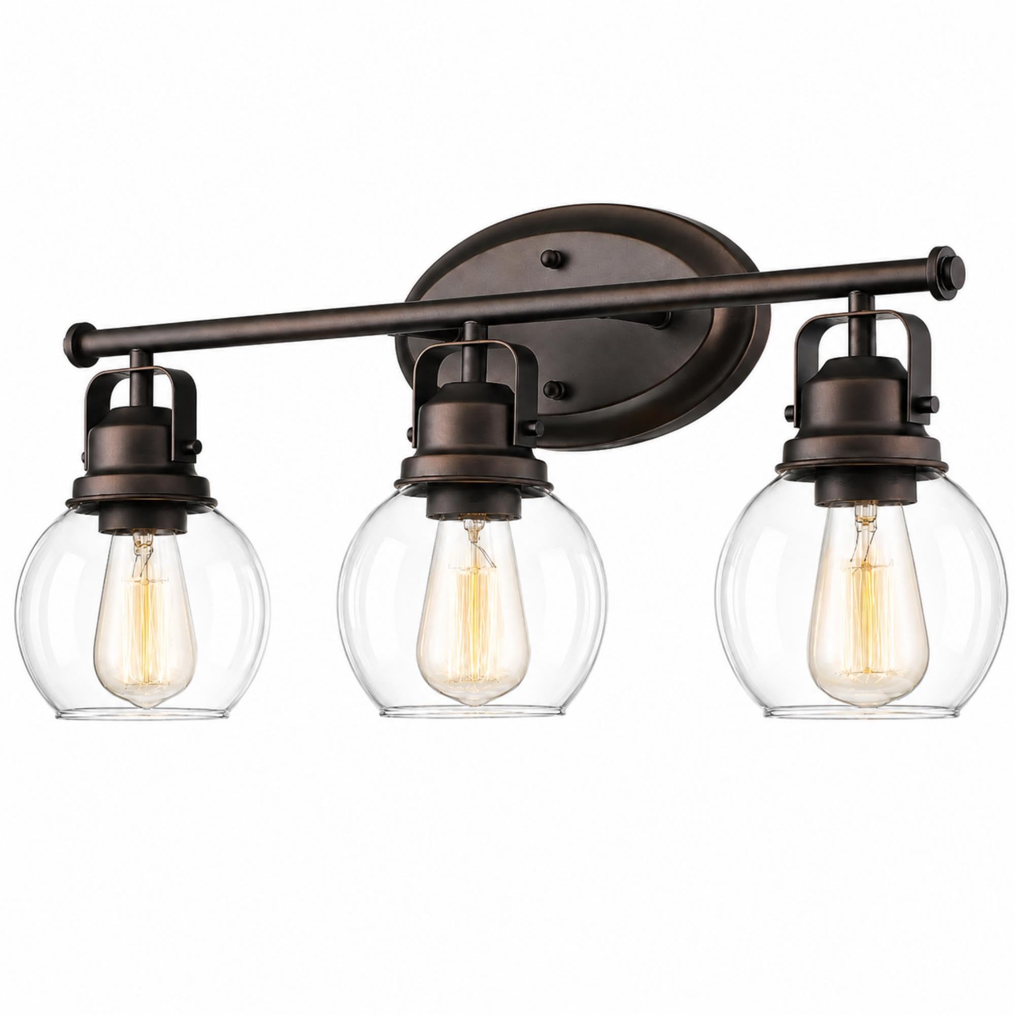 Audickic Farmhouse Bathroom Vanity Light, 3-Light Wall Mounted Vanity Lighting Fixture Over Mirror, Metal Frame with Globe Clear