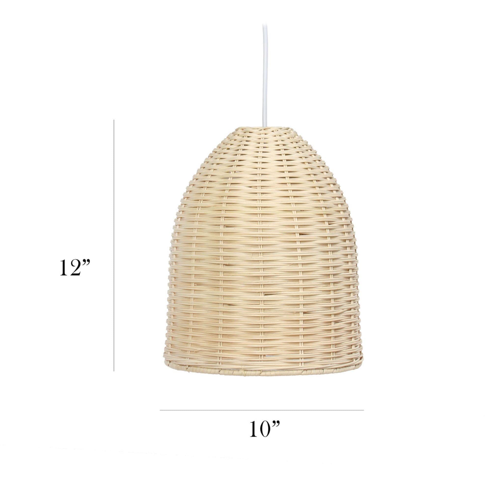 Elegant Designs PT1007-NAT Rattan Downlight Pendant, Metal, 10inL x 10inW x 12inH, Natural Color