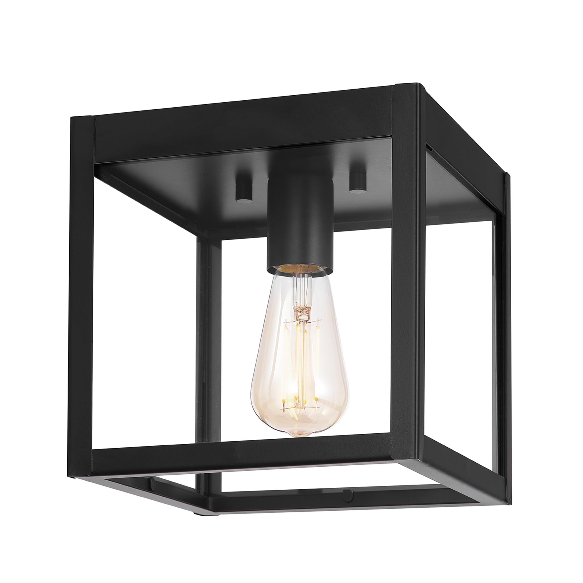 Globe Electric 1-Light Outdoor Flush Mount Ceiling Light, Matte Black, Clear Glass Shade, Model 60000020