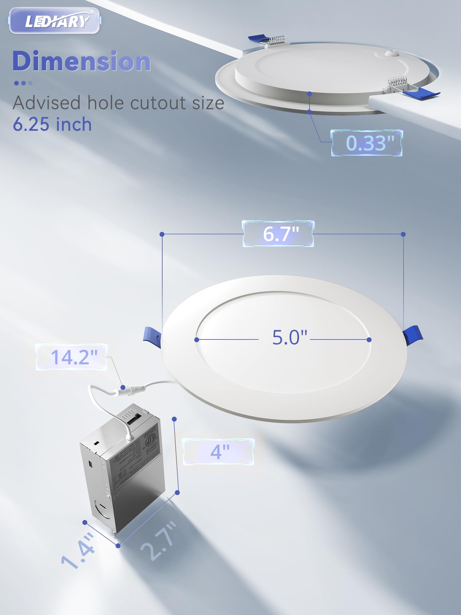 LEDIARY 6" Dimmable LED Recessed Lighting, 24 Pack, 5CCT 2700K-6000K, Ultra Thin, Model RL231007,