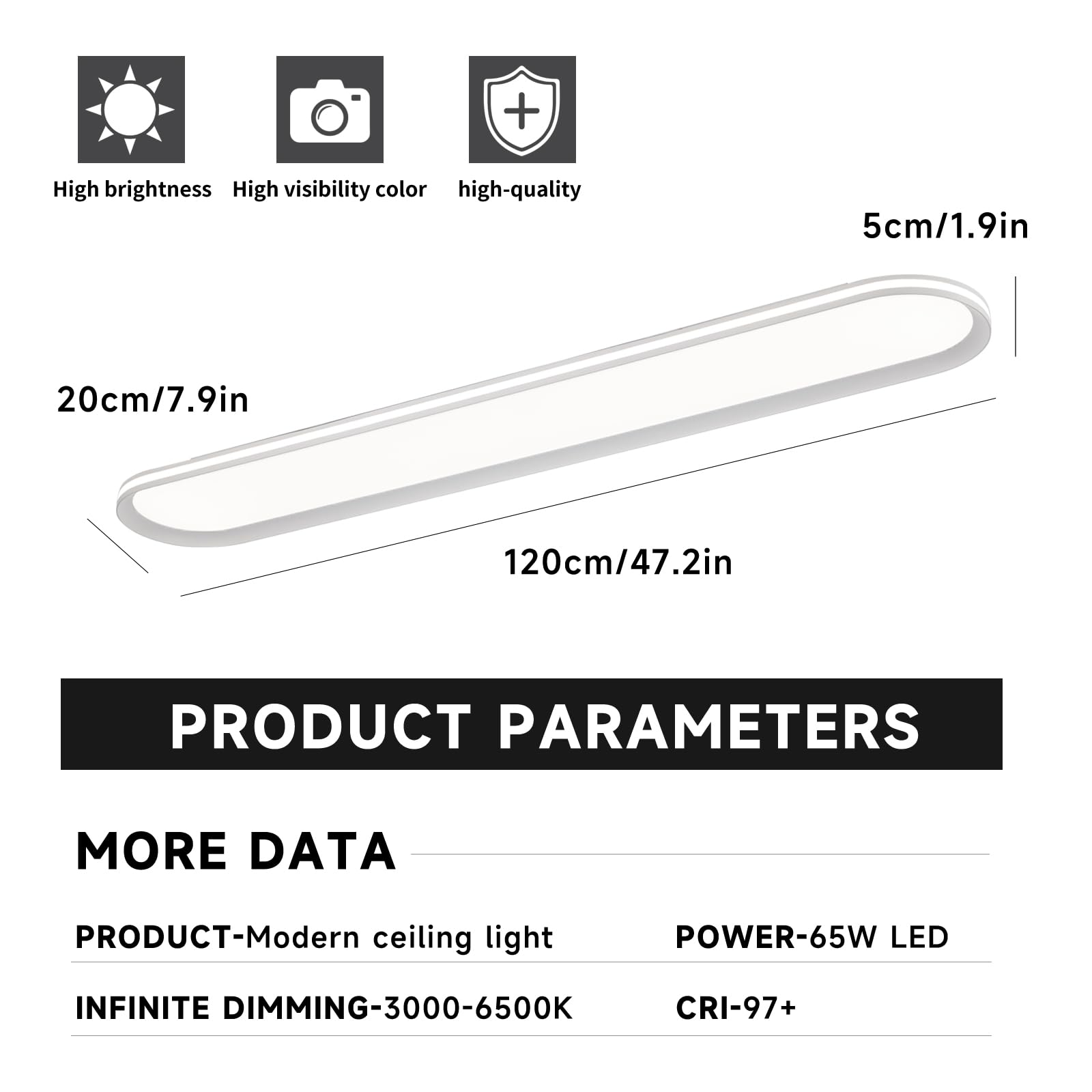 Naroume 47.1 Inch Dimmable Metal Led Ceiling Light,Slim, Edge Lit - 65W Full Spectrum Linear Ceiling Lamps,3000-6500K Modern Ult