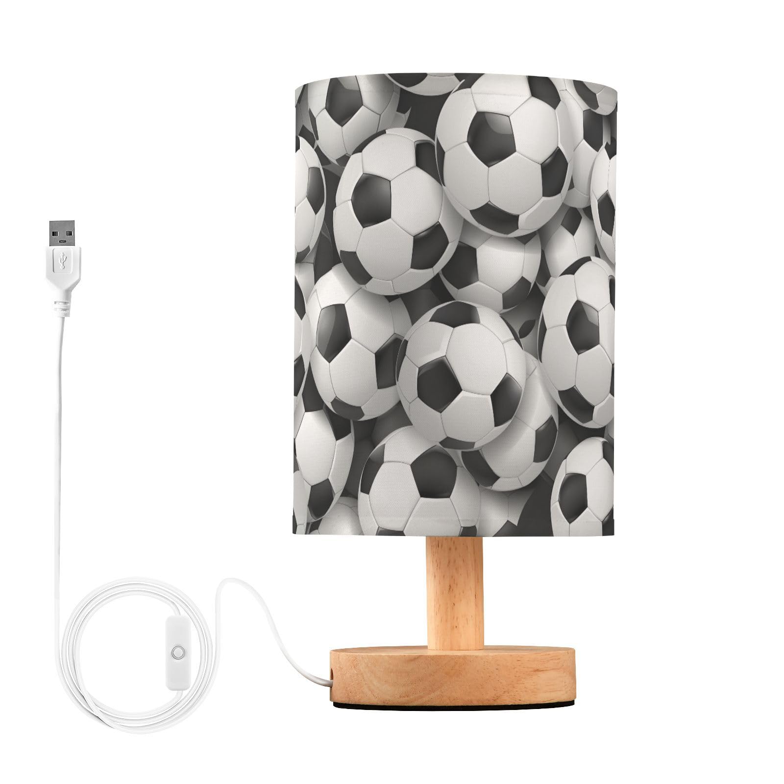 MFTJYO Bedside Table Lamp Football Soccer Table Lamp for Bedroom Nightstand Lamp with USB Port LED Desk Lamp Shade Living Room D