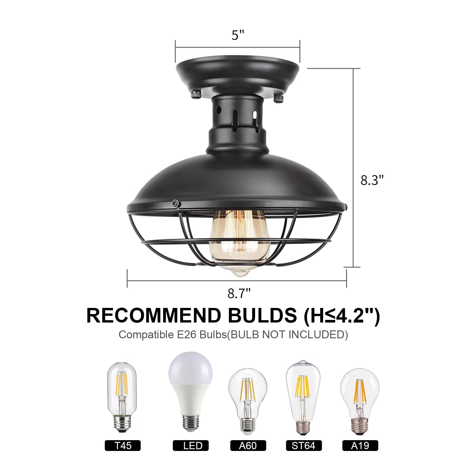 FRIDEKO HOME Industrial Flush Mount Ceiling Light Fixture, Rustic Copper Metal Cage, 3 Pack, E26 Base, Black