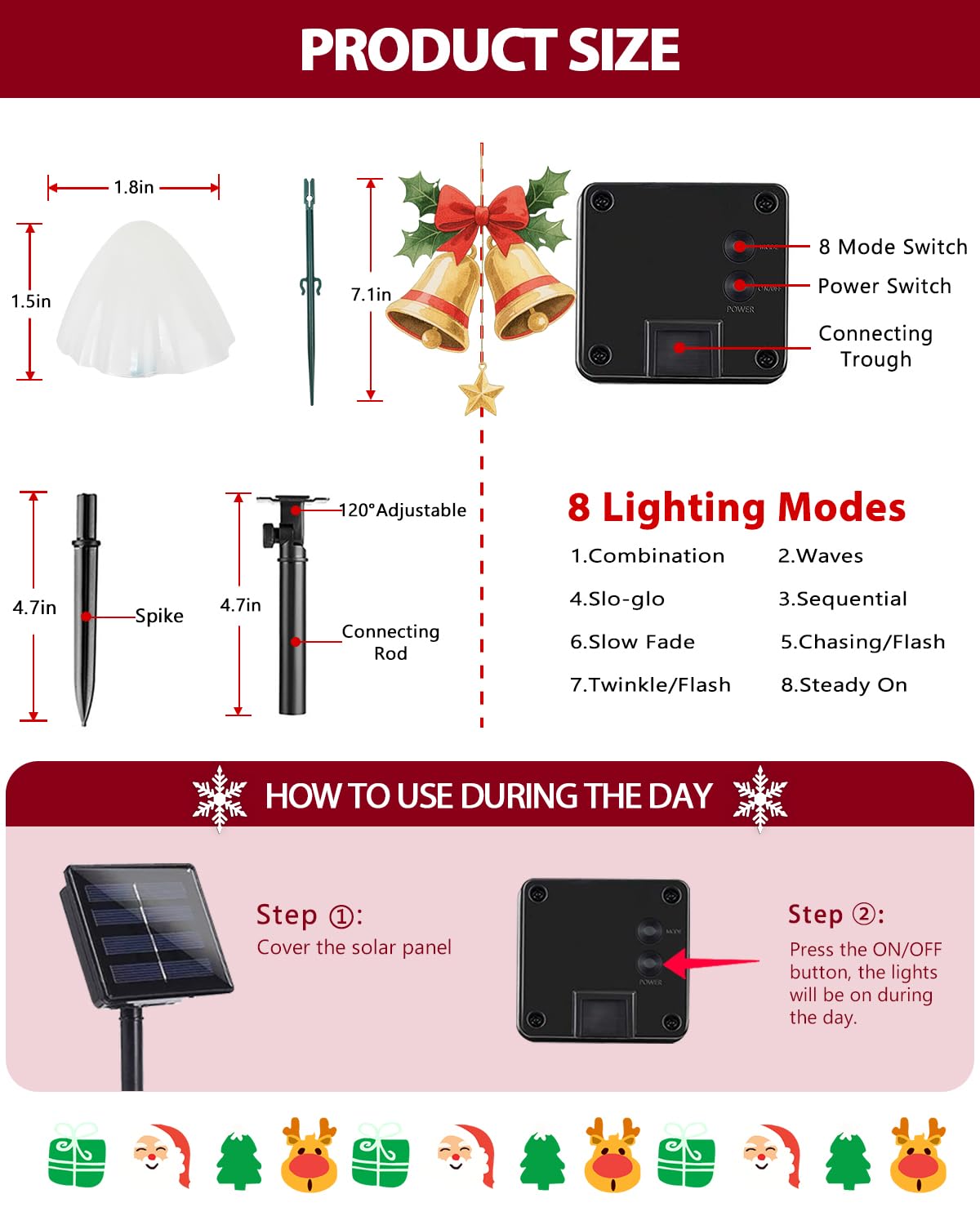 Ozs 2Pk 32Led 55Ft Red And White Christmas Decorations Mushroom Solar Lights  Christmas Lights Outdoor With 8 Lighting Modes  Solar String Lights Waterproof For Outside Yard Party