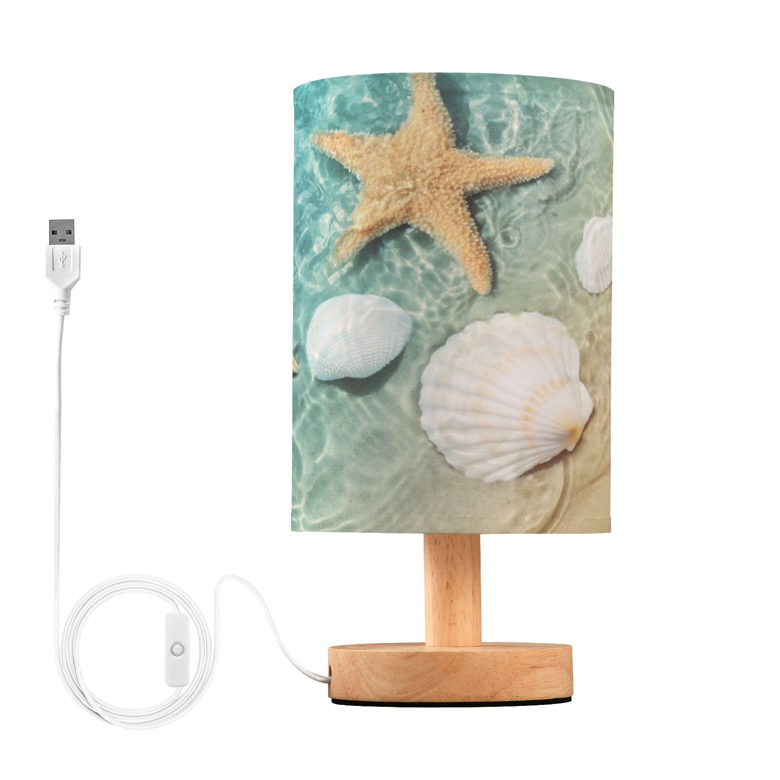 Bolaz Small Table Lamp for Bedroom Starfish Seashell Summer Beach Table Lamp Nightstand Lamp for Livingroom Office Reading Working Table Desk