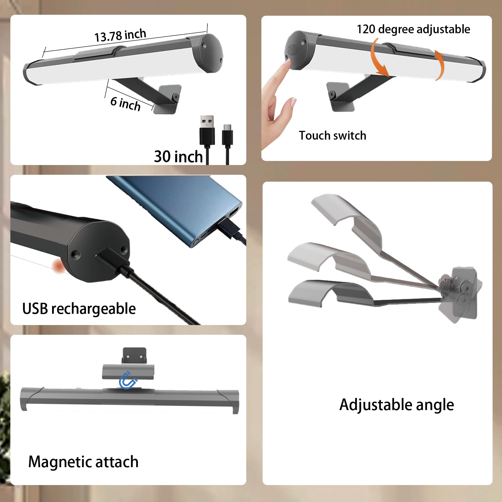 Picture Light Battery Operated, 13.8In Wireless Art Light For Paintings, Dimmable 4400Mah Recharging Battery Display Light With