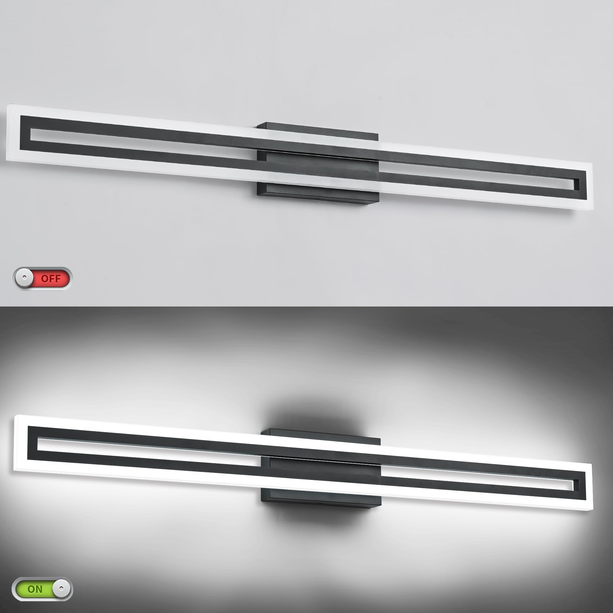 SOLFART 40 Inch LED Bathroom Vanity Light, Matte Black, 5 Color Adjustable, Aluminum, Model S8300-1020mm-6000K-5CCT