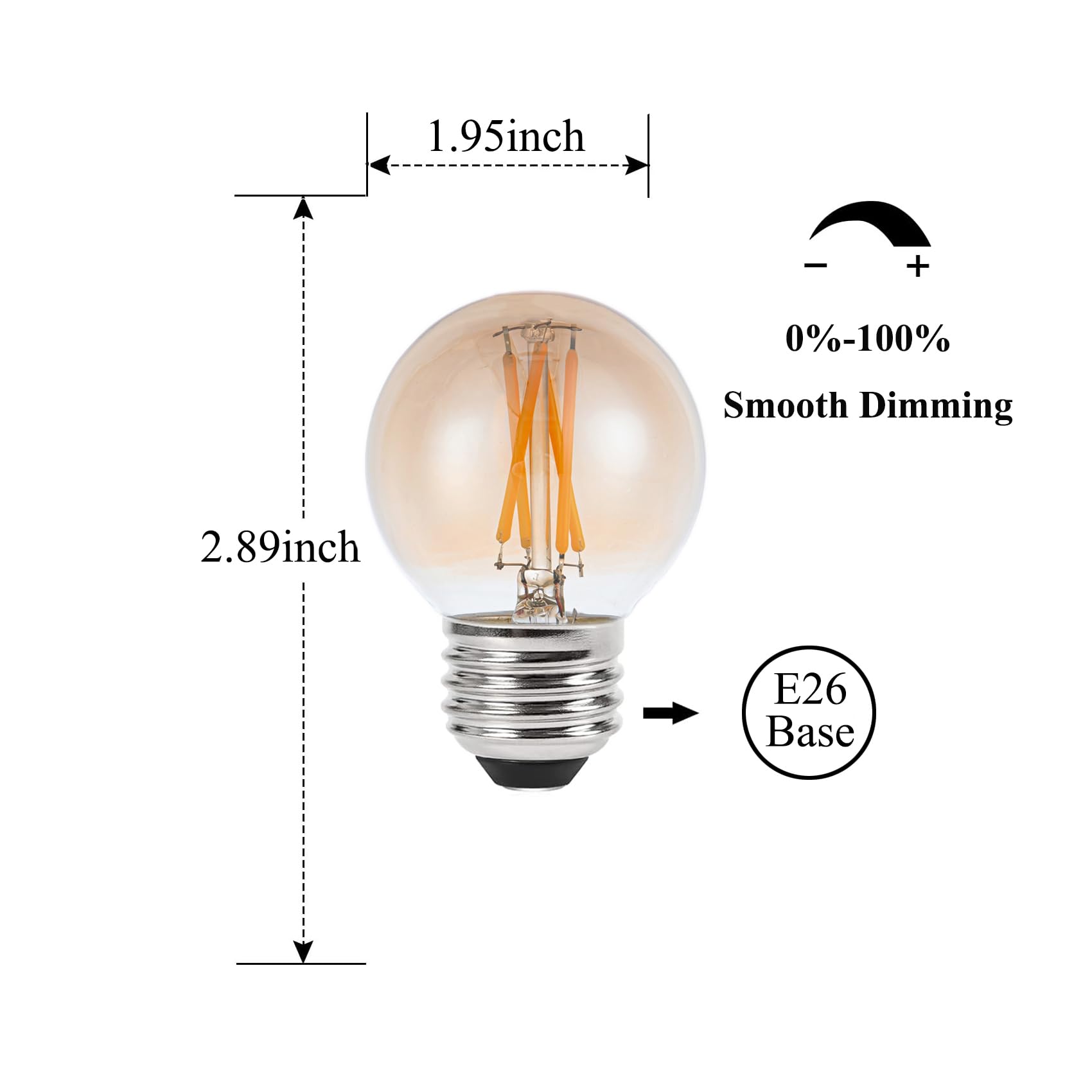 Sunaiony Amber Light Bulbs 40 Watt Equivalent Vintage Light Bulbs Warm White 2700K, E26 Led Bulb G16.5 Globe Dimmable Amber Ligh
