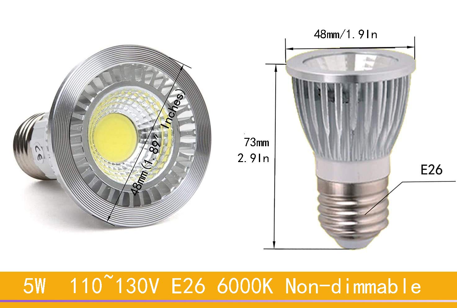 CTKcom 5W LED COB Spotlight Bulb - 4 Pack, Cool White, 60° Flood, 6000K, E26 Base, 50W Halogen Equivalent