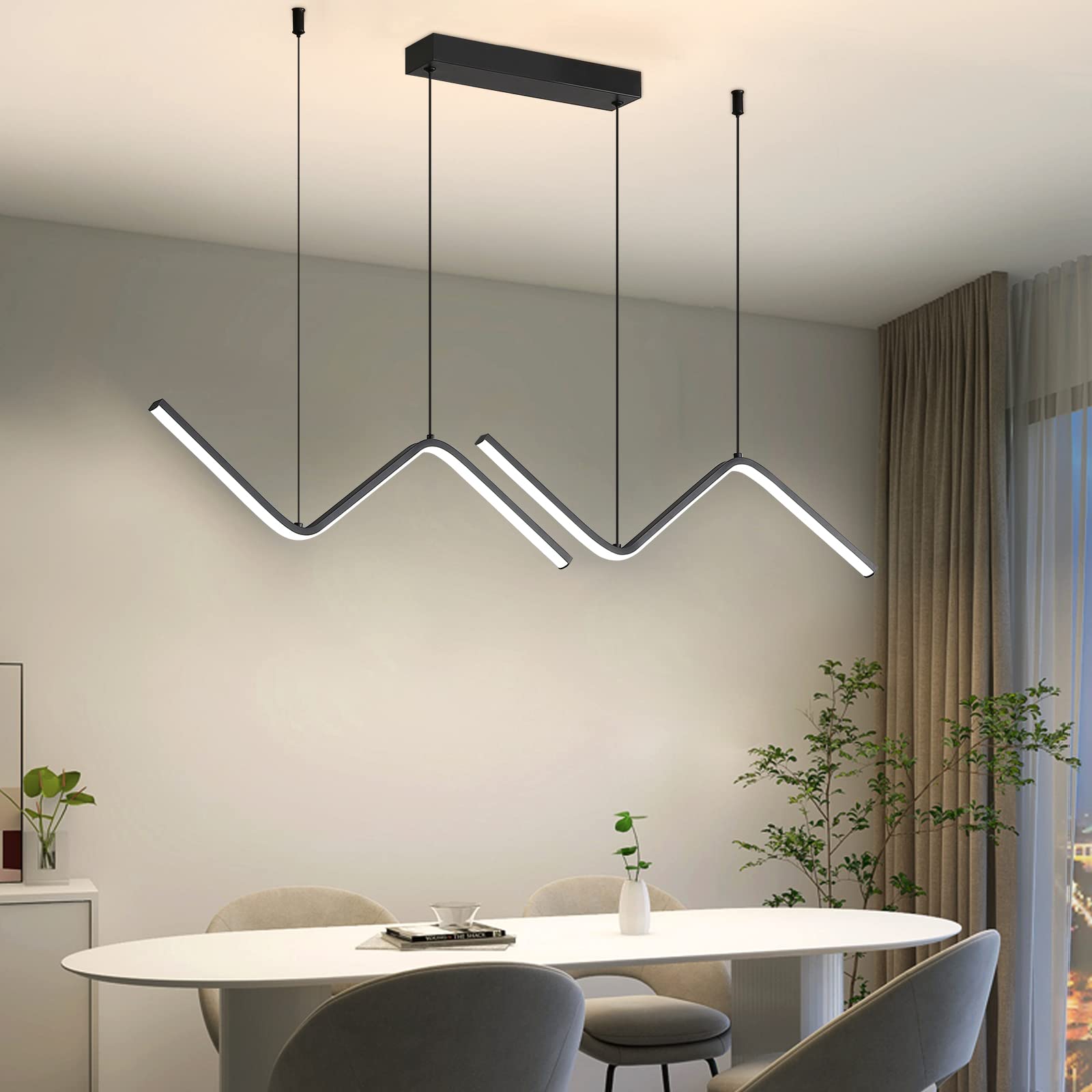 Modern Lightning Shaped Chandelier, Led Pendant Light Fixtures With Remote Control 3000K-6500K Adjustable Color Temperature, Aluminum Island Lighting Lamp For Dining Room, Living Room, Island