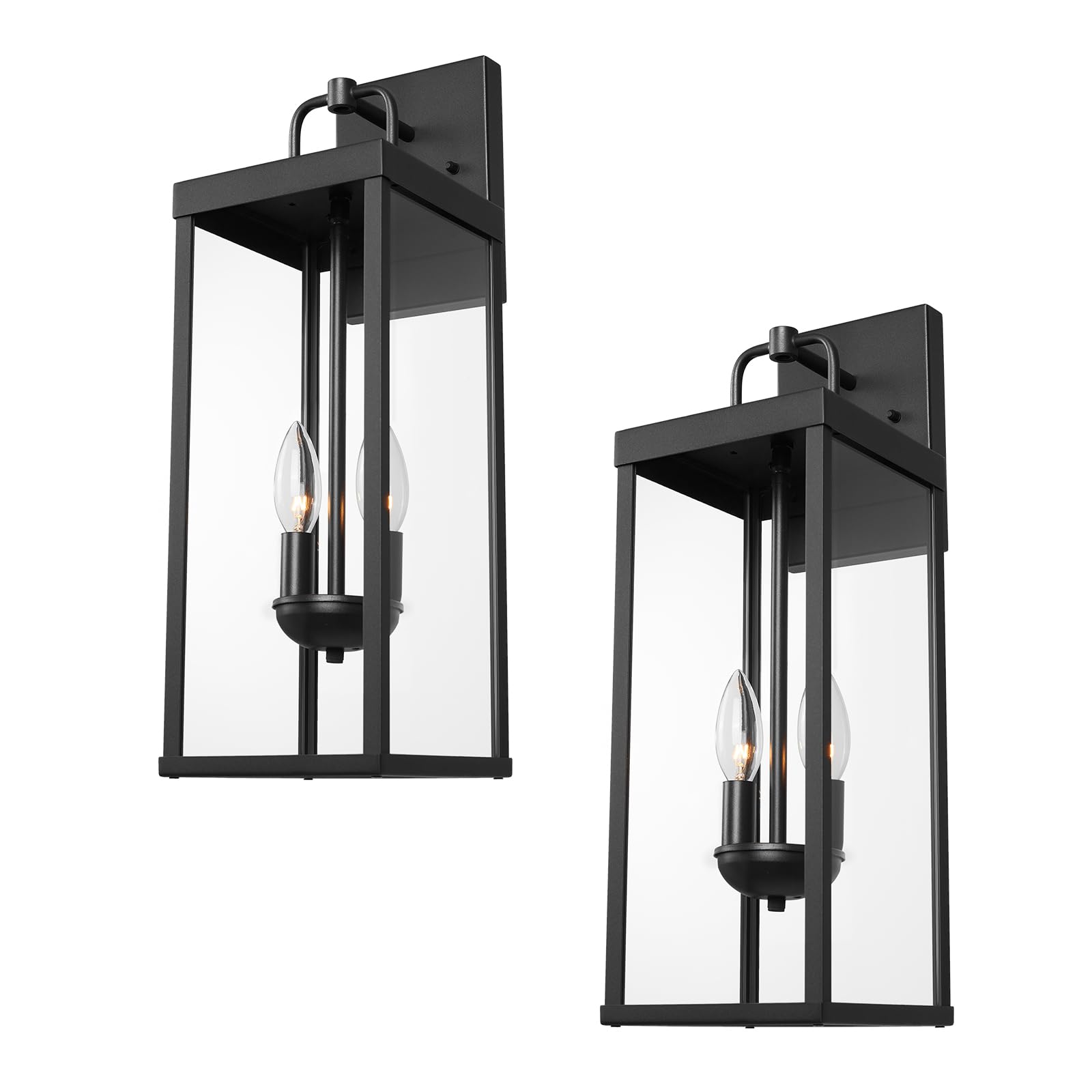 Diyel Outdoor Wall Sconce Lights, 20 Inch Tall Transitional Exterior Wall Lighting With Clear Glass, Modern Outside Wall Lantern For Front Porch Corridor Doorway Patio, Rz008M-2 Bk
