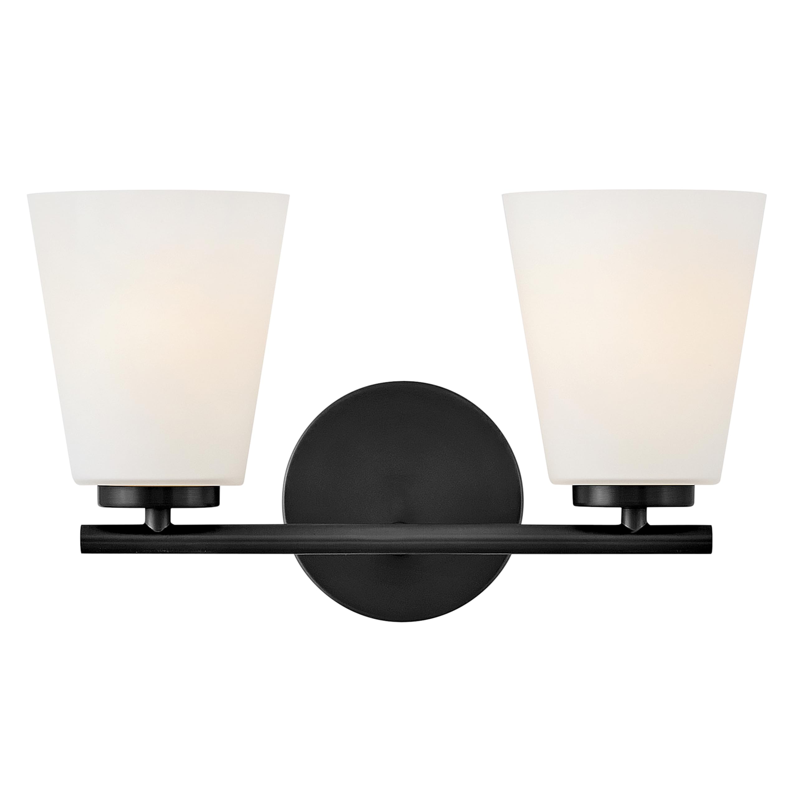 Lark Bri Small Two Light Bath Vanity, Etched Opal Glass, Install Up/Down, Black Finish