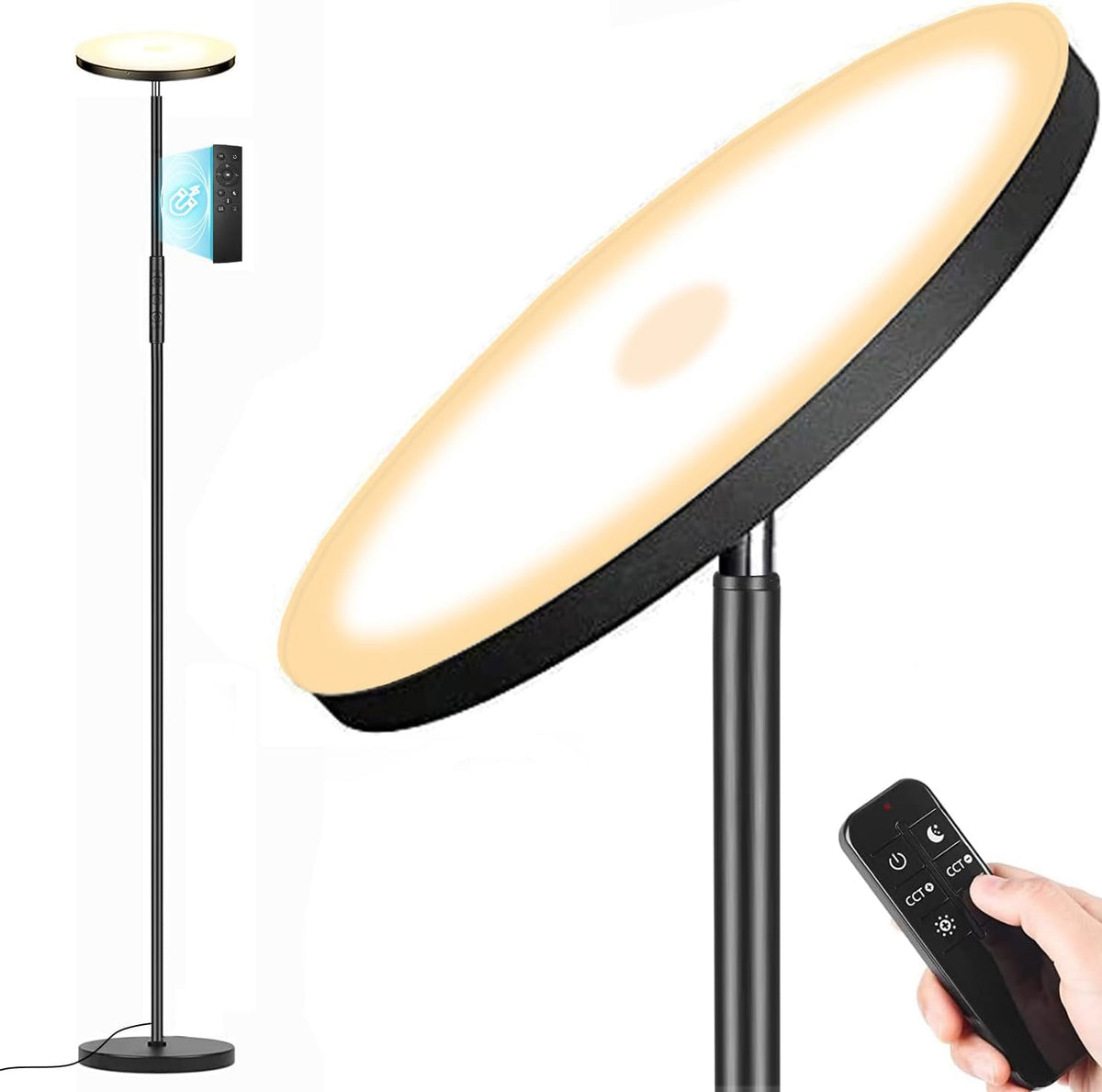 Marctronic 36W Led Torchiere Floor Lamp - Bright Dimmable Modern Lamp With Remote & Touch Control