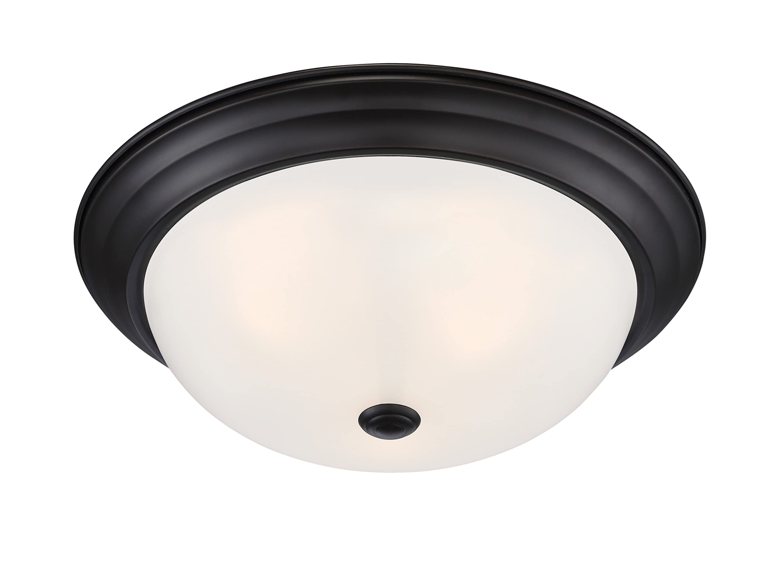 DESIGNERS FOUNTAIN 3-Light Flush Mount Ceiling Light, 15 Inch Lighting Fixture for Kitchen, Bedroom, Bathroom, and Hallway, Oil Rubbed Bronze with Etched Glass, 1257L-ORB-W