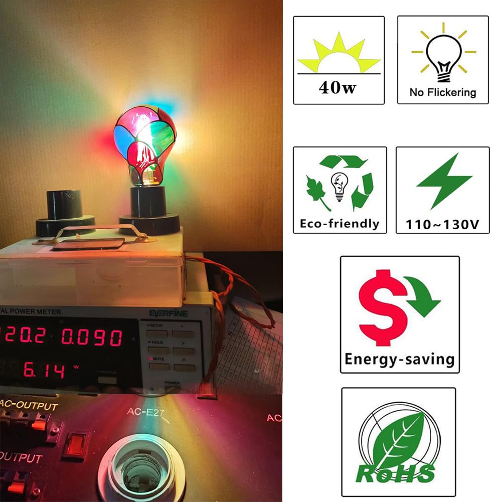 VALUCKY Stained Glass LED Bulb, E26 Base 6W A19, Colorful Non-Dimmable Light for Party, Christmas, Halloween, 2 Pack