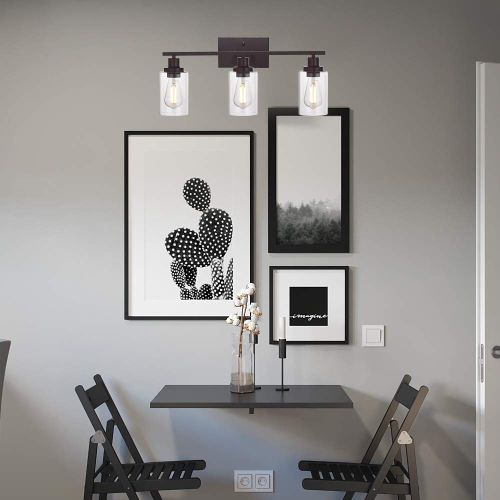MELUCEE 3 Light Bathroom Vanity Light Oil Rubbed Bronze, Industrial Wall Light Fixture with Clear Glass Shade Sconces for Bedroo