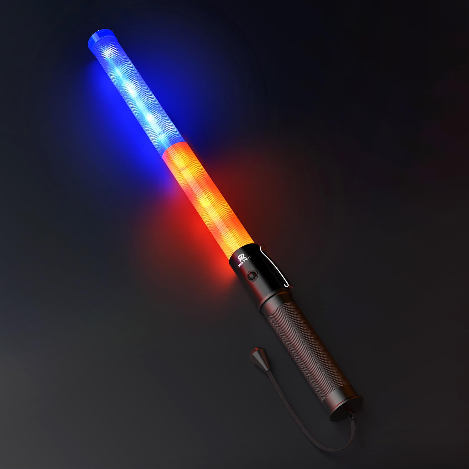 RoadHero Traffic Control Wand - 21 Inch, Red & Blue, 3 Flashing Modes, Air Marshaling Signal Wand with Side Clip for Airport, Pa