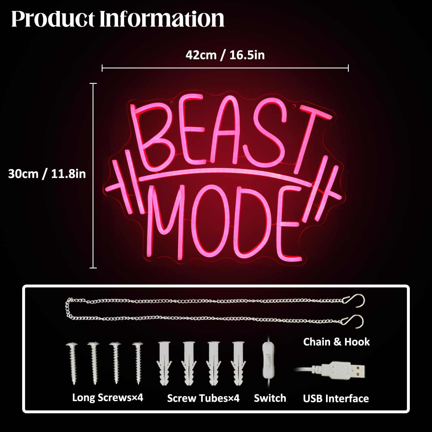 CKTBLEY LED Neon Wall Sign - Beast Mode Design for Gym Decor - Red Acrylic Light
