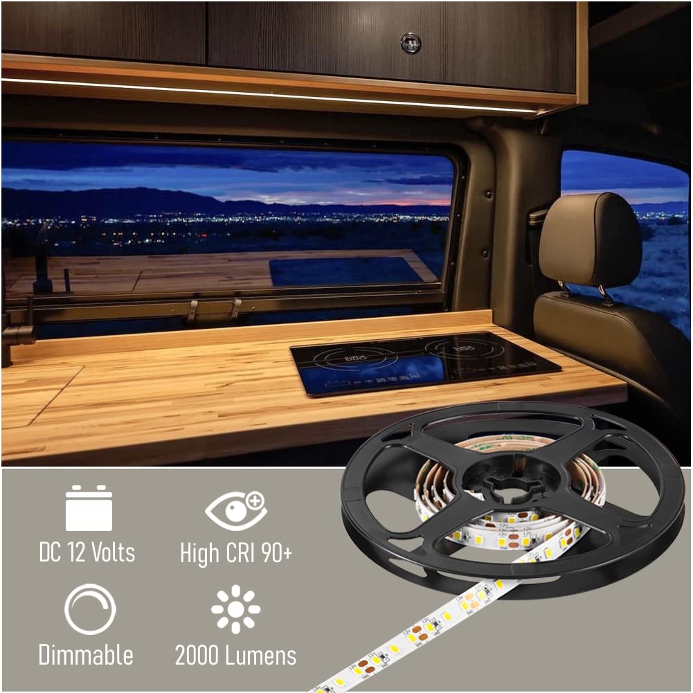 Obeaming Rv Flexible Led Strip Light 12V Dimmable Tape Light 16.4 Ft 600 Leds 2000 Lumen Width 5/16?For Camper Van Motorhome Truck Trailer Interior Lighting  Cri 90+ Indoor Only (3000K)