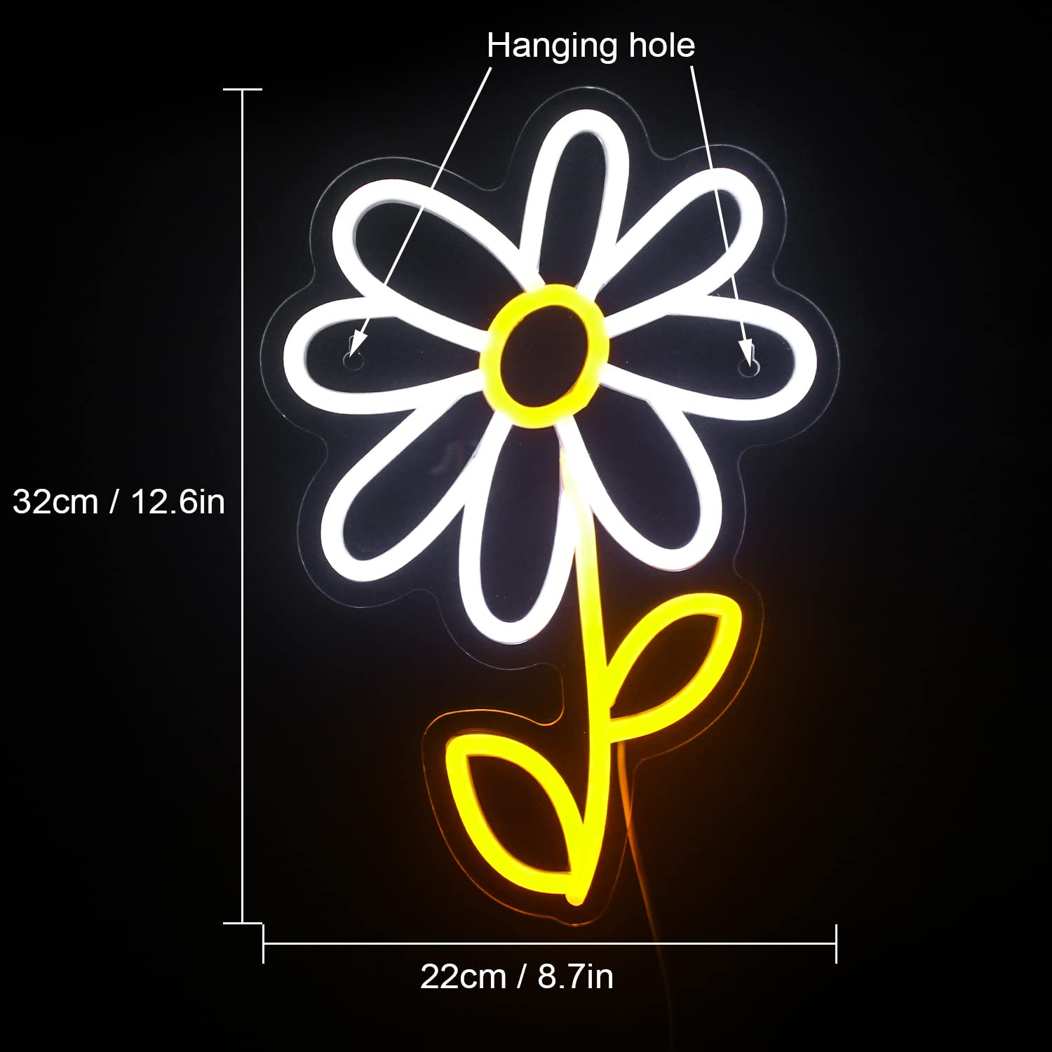 ineonlife Daisy Flower Neon Sign - LED Wall Decor for Bedroom, USB Powered, Acrylic, White Gold
