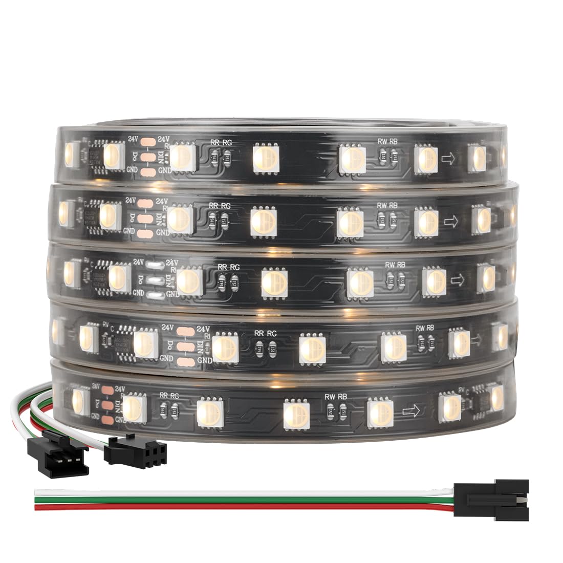 BTF-LIGHTING WS2814 IC RGBW LED Strip, 16.4FT, 60LED/m, DC24V, IP67, RGB+3000K, Flexible Dream Color
