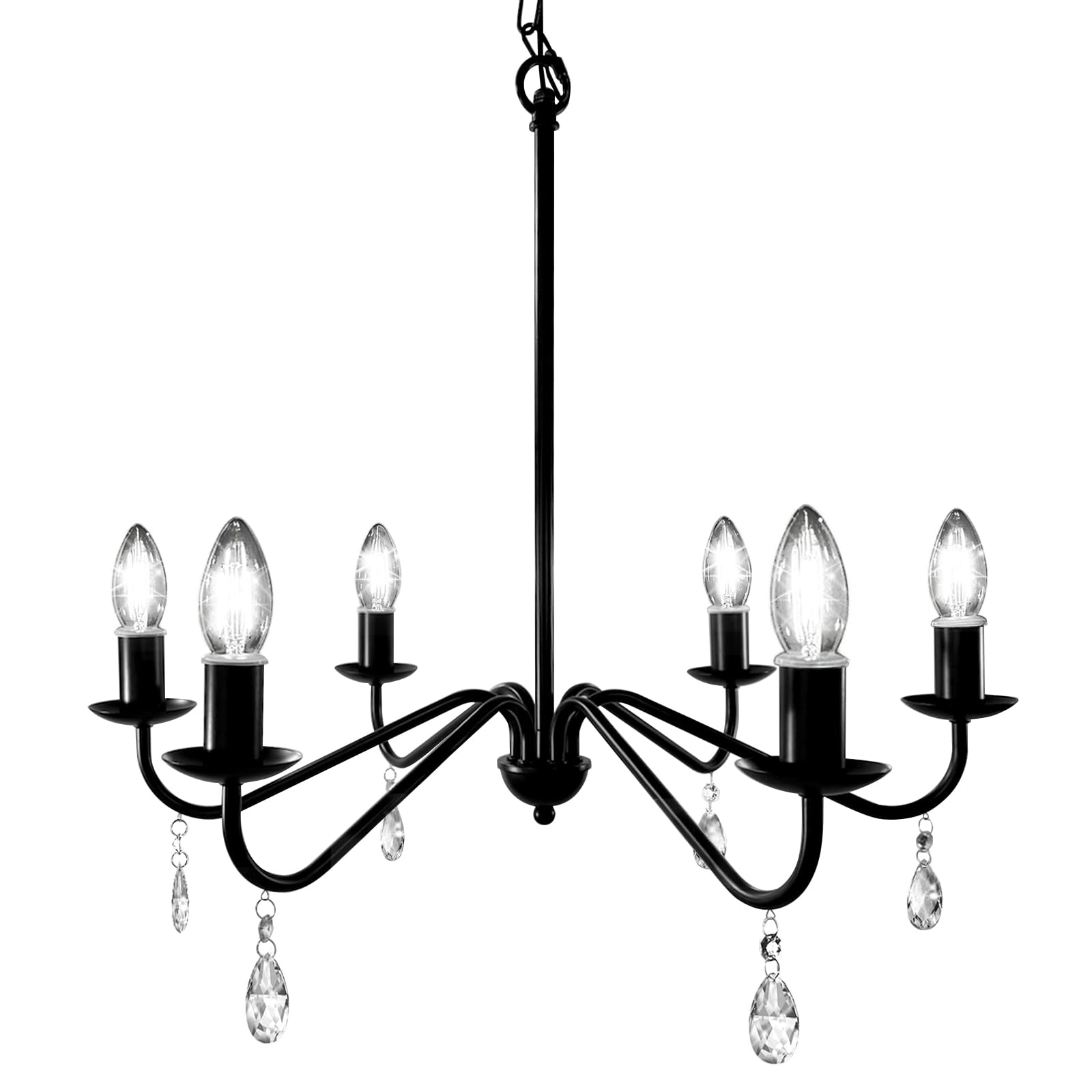Brink House Black Farmhouse Outdoor 6 Light Plug-In Chandelier H19   Xw23   , Curved Black Arms, And 12 Volt, Ip65 Water Resista