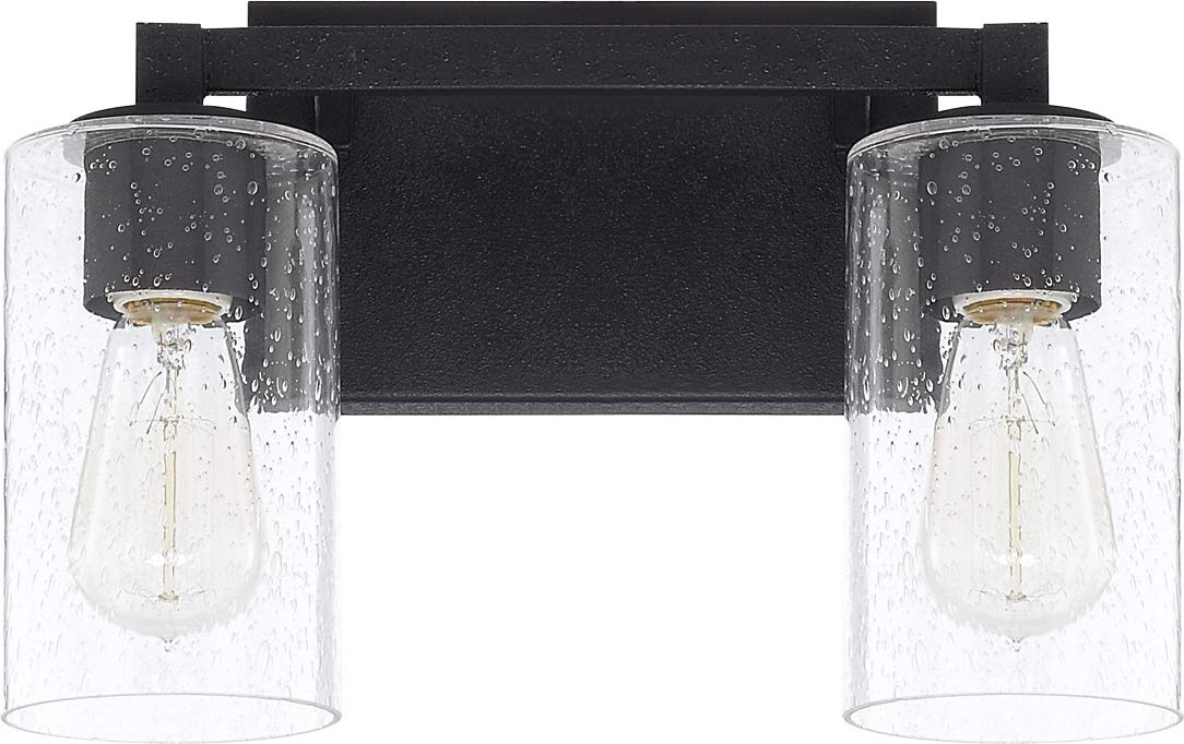 Capital Lighting 119821BI-435 Ravenwood Clear Seeded Glass Bath Vanity Wall Mount, 2-Light 200 Total Watts, 10 H x 13 W, Black I