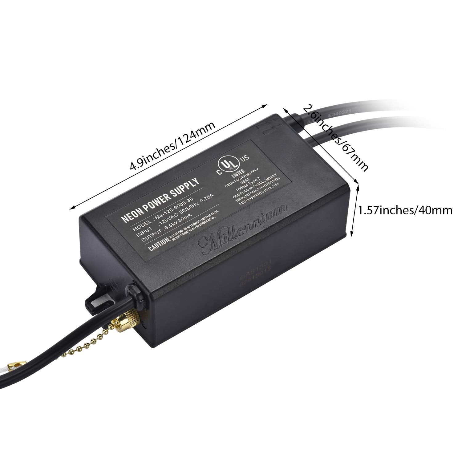 SGTD UL 6.5KV Neon Sign Transformer Power Supply 120V AC 50/60HZ 127x67x40mm Black
