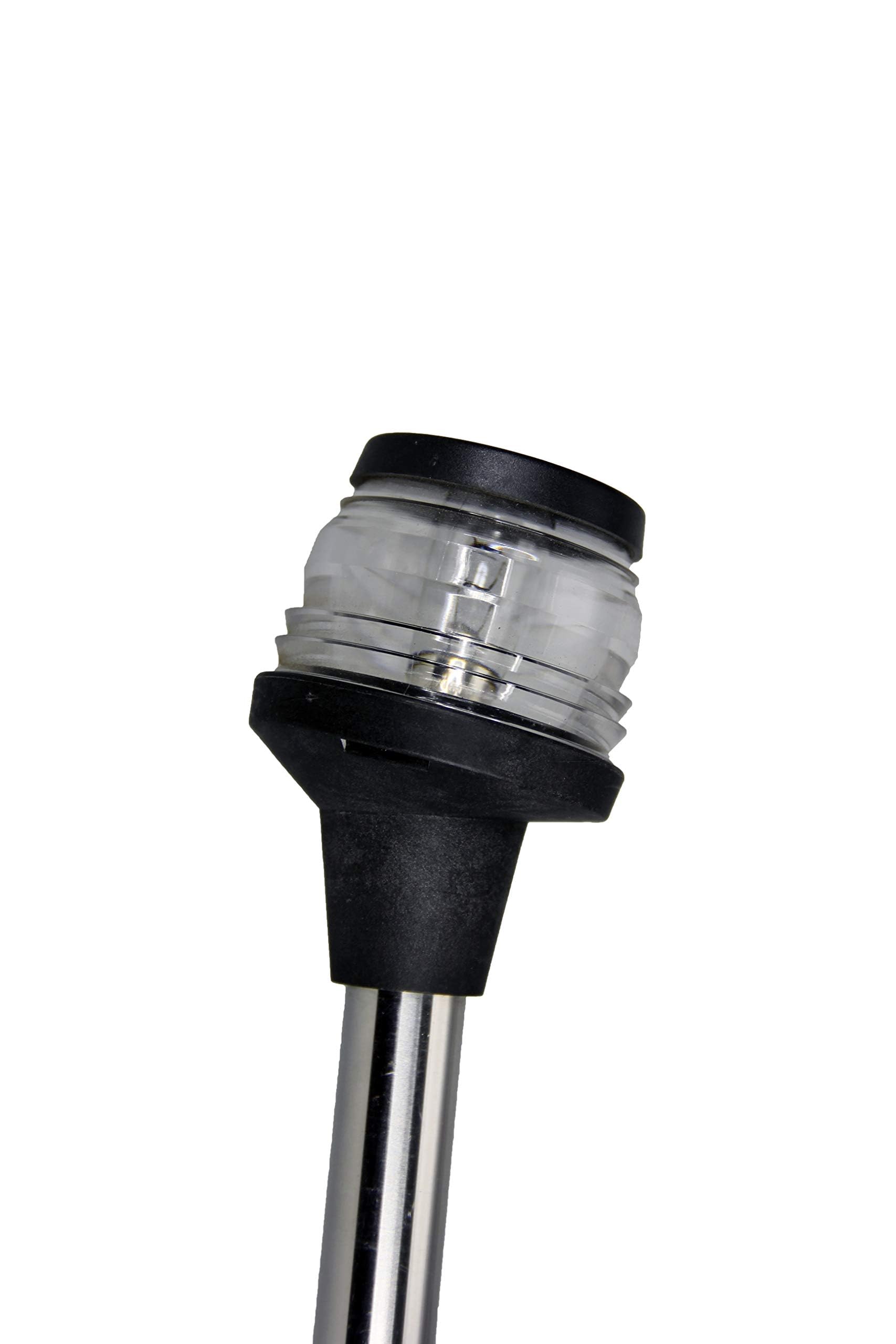 Pactrade Marine 24in All-Round Stern Navigation Anchor Light Pole Light w/Collar, 2-Prong Base, Black/Silver