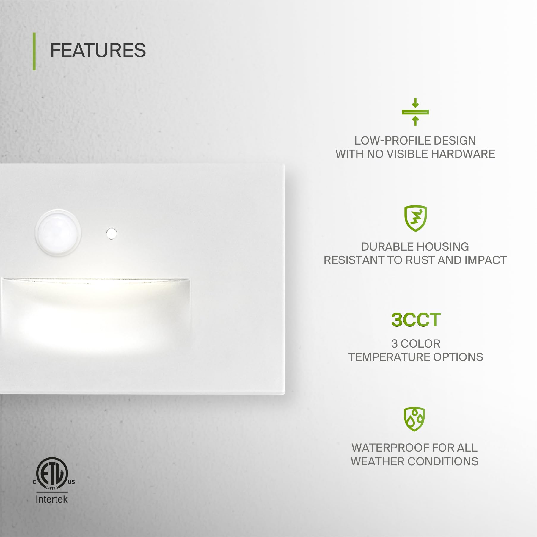 Asd Led Recessed Step Light Fixture | 3W 120Lm 3000K-5000K 120V | 3Cct, Motion Sensor, Photocell, Waterproof, Etl Listed | Dusk
