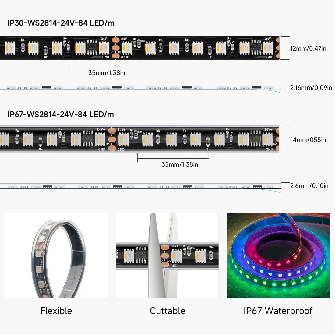 Btf-Lighting Ws2814 Ic Rgbw Rgb+Cool White(Similar Ws2812B) Dc24V 16.4Ft 84Led/M 14Pixel/M 4 Colors In 1 Dream Color Addressable