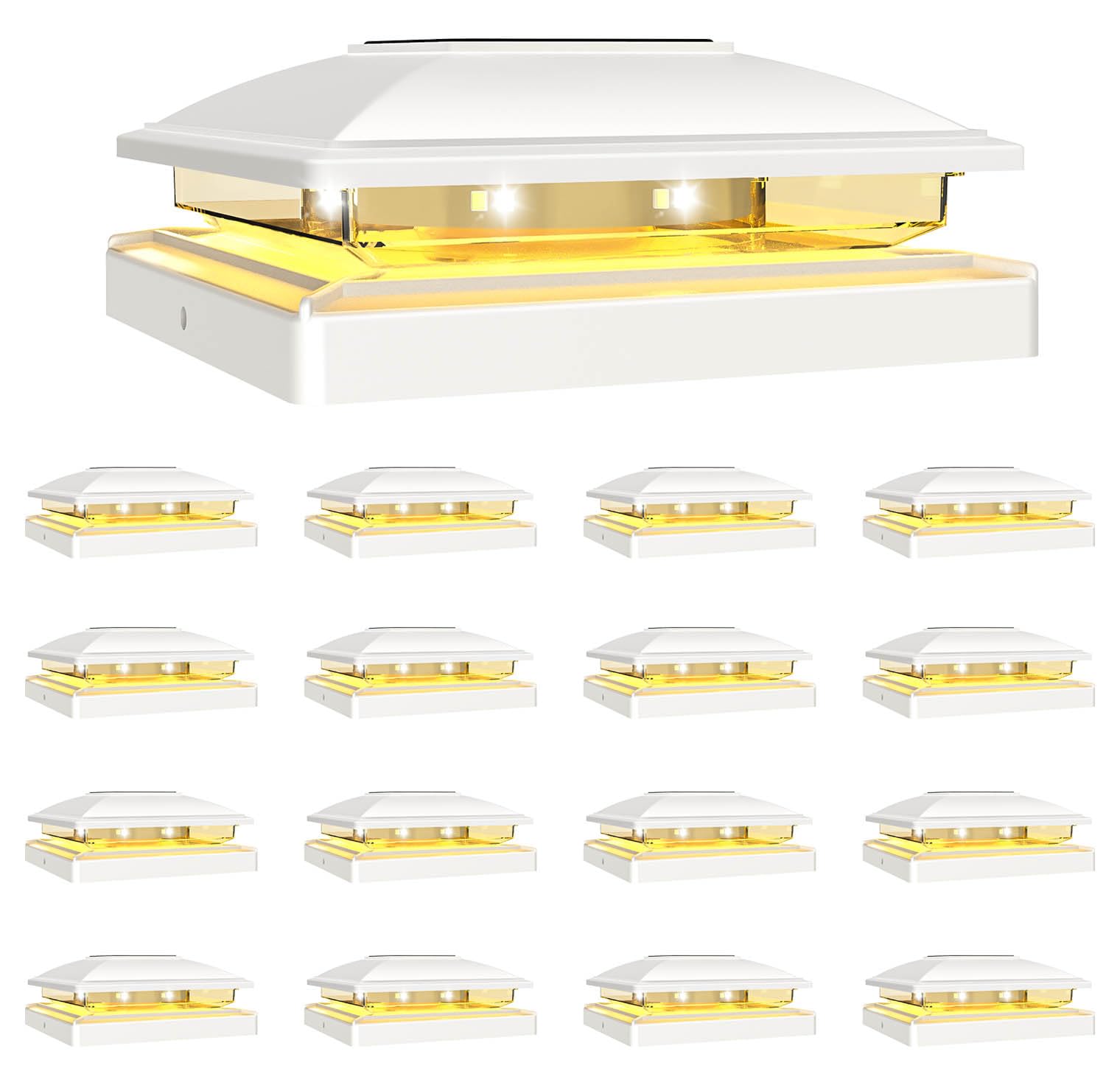 VOLISUN Solar Post Cap Light - Outdoor Waterproof 16pack, Fence Lights for 4x4 5x5 6x6 Wooden/Vinyl Posts, White Deck Light Sola