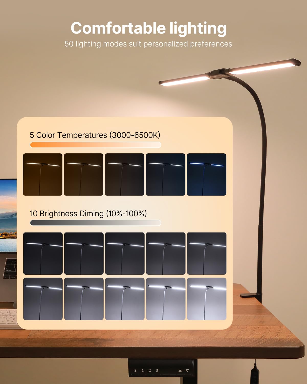 Vevor Led Desk Lamp With Clamp, Double Head Architect Desk Lamp For Home Office, Eye-Caring Desk Light With 360 Adjustable Goose