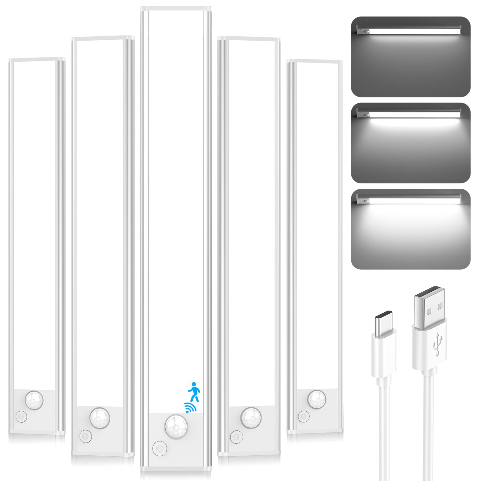 Under Cabinet Lights, LED Rechargeable Battery Operated Motion Sensor Lights Indoor, Magnetic Wireless Closet Lights, 2500mAh Di