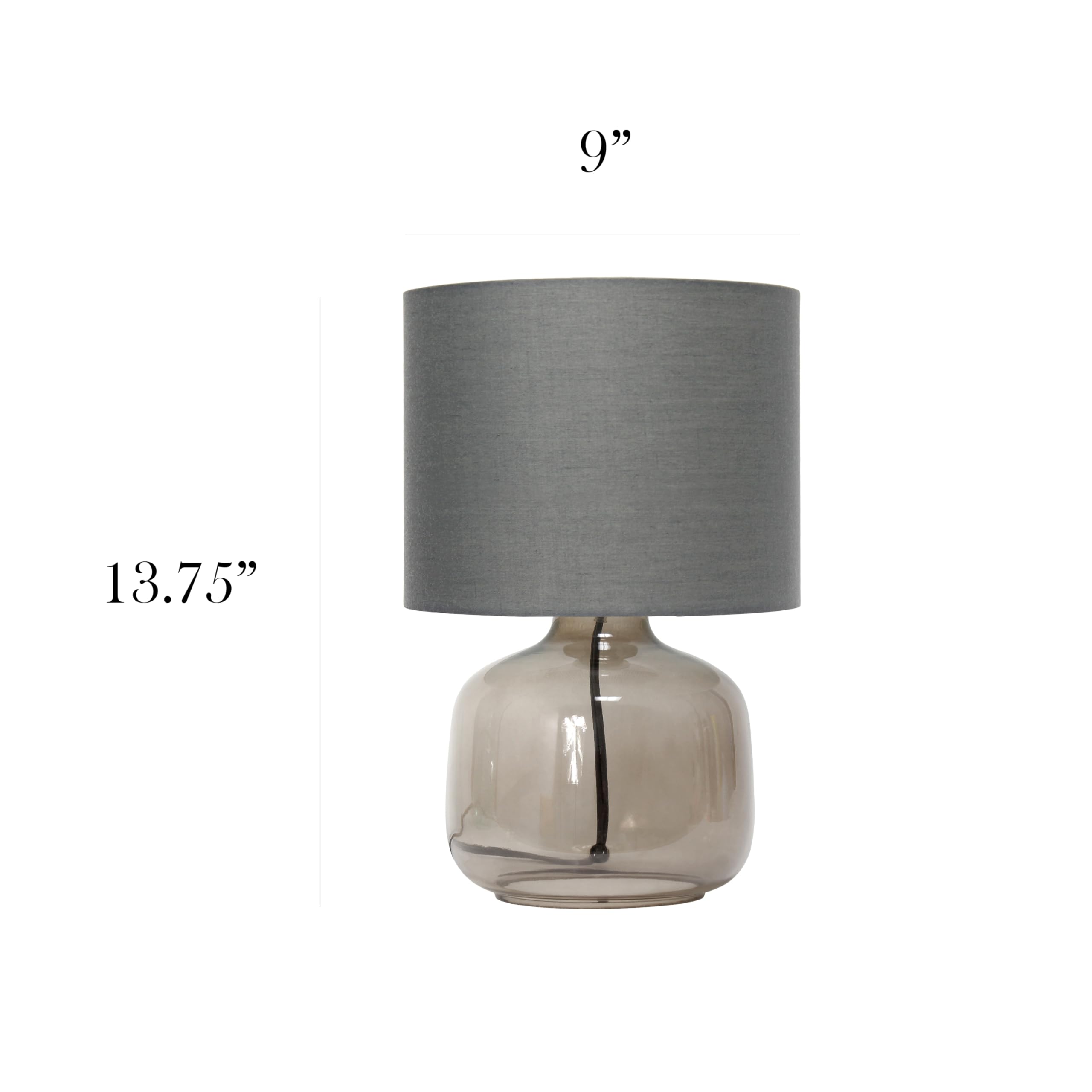 Simple Designs Lt2064-Smg Smoke Gray Glass Table Lamp With Gray Fabric Shade