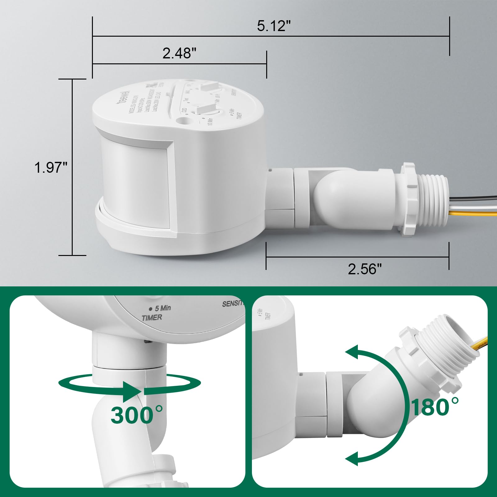 Treewell Motion Sensor, 180-Degree Replacement Motion Detector, Adjustable Time & Detection Sensitiity Up To 60 Feet Range, 3 Wo