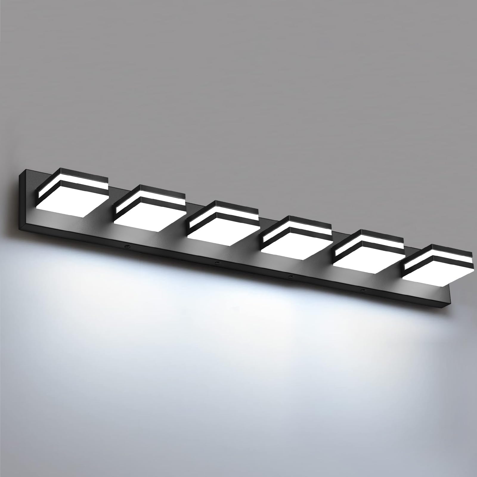 IZORRO LED Modern Bathroom Lights Fixtures(6-Light Dimmable) Matte Black Acrylic Wall Lighting Vanity Lights for Bathroom Over Mirror - 6000k 36In (No Assembly Required)
