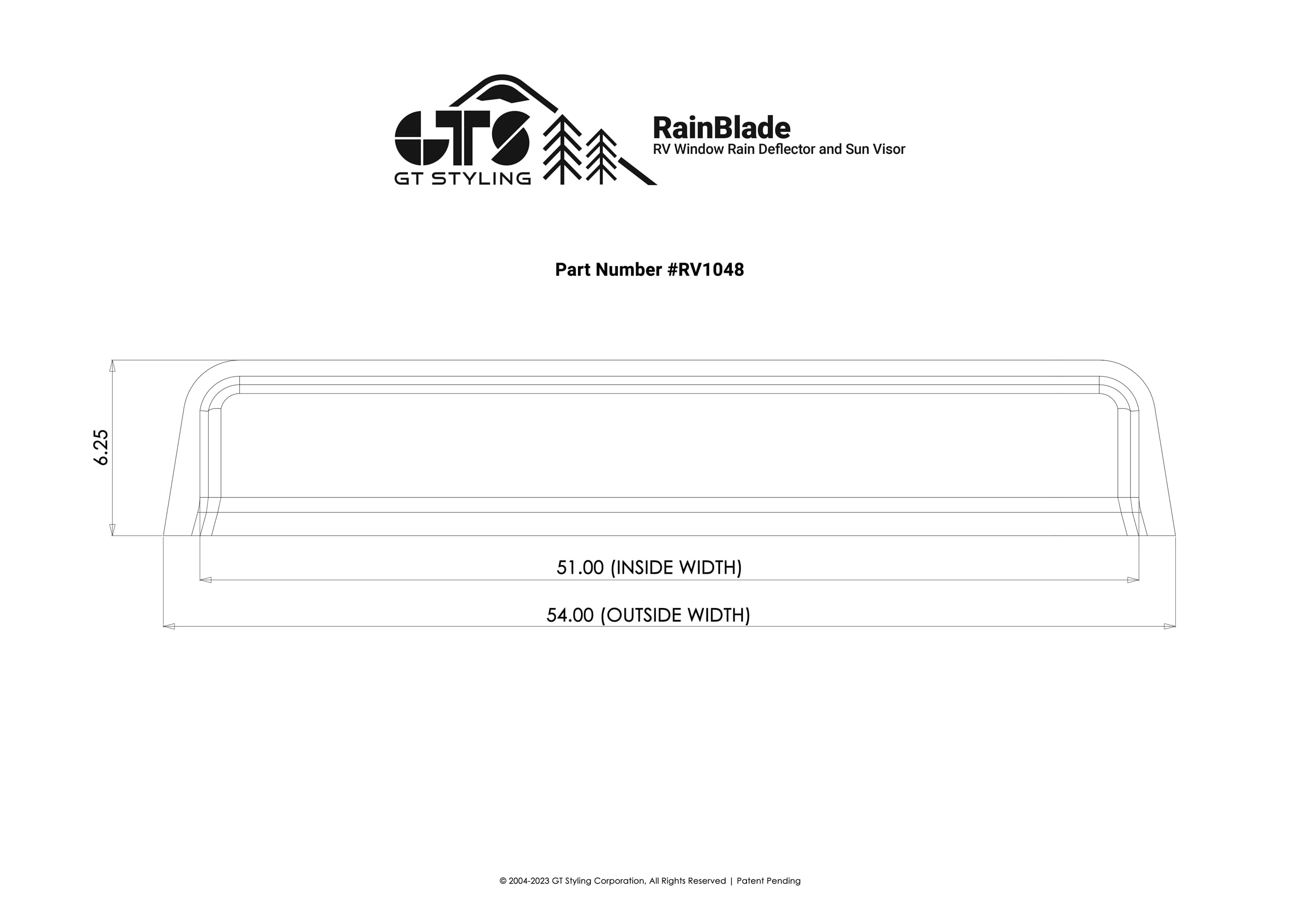 GT Styling RainBlade RV Window Deflector - Smoke Acrylic Sun Visor, Fits 44-49 Inch Wide Windows