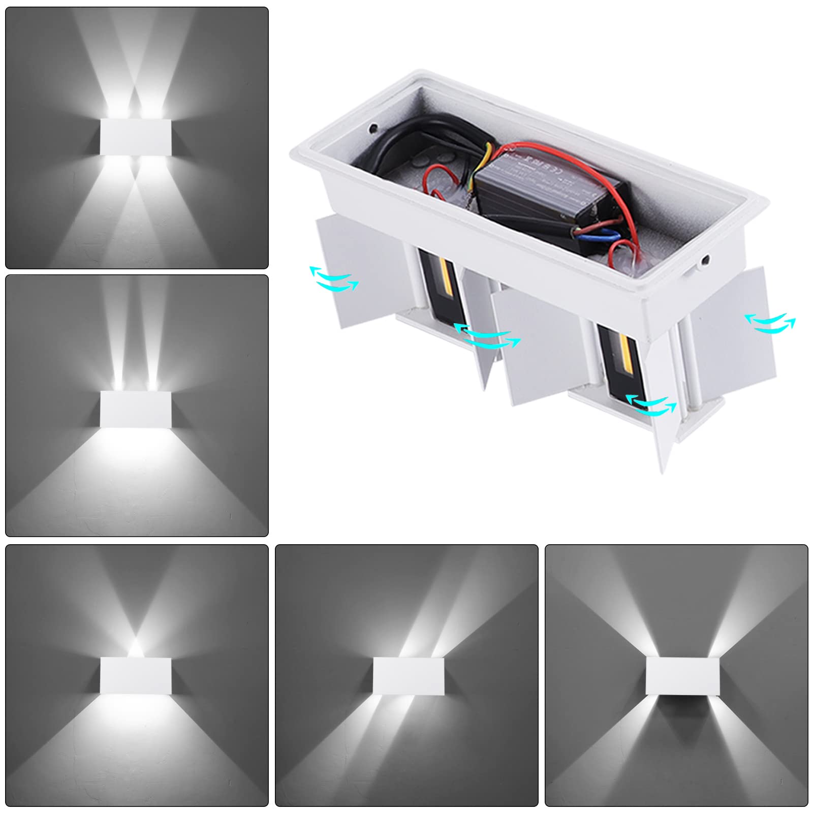 Kawell LED Wall Sconce, 24W Adjustable Beam Angle, Waterproof Aluminum, White 6000K, Model K33-AU584-WT-CW(US)